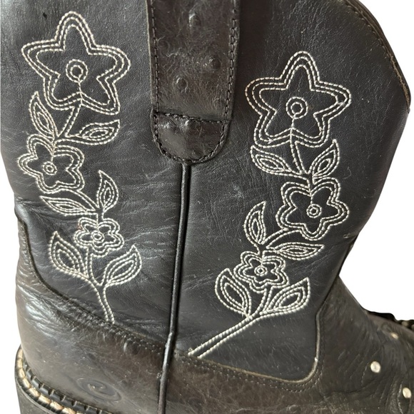 Roper Black Leather Cowboy Boots Rhinestones Lug soles Western Size 9 - Picture 6 of 12